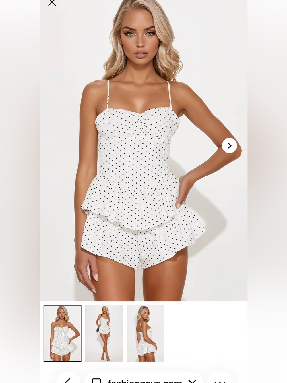 Fashion Nova White and Black Polka Dot Ruffle Romper